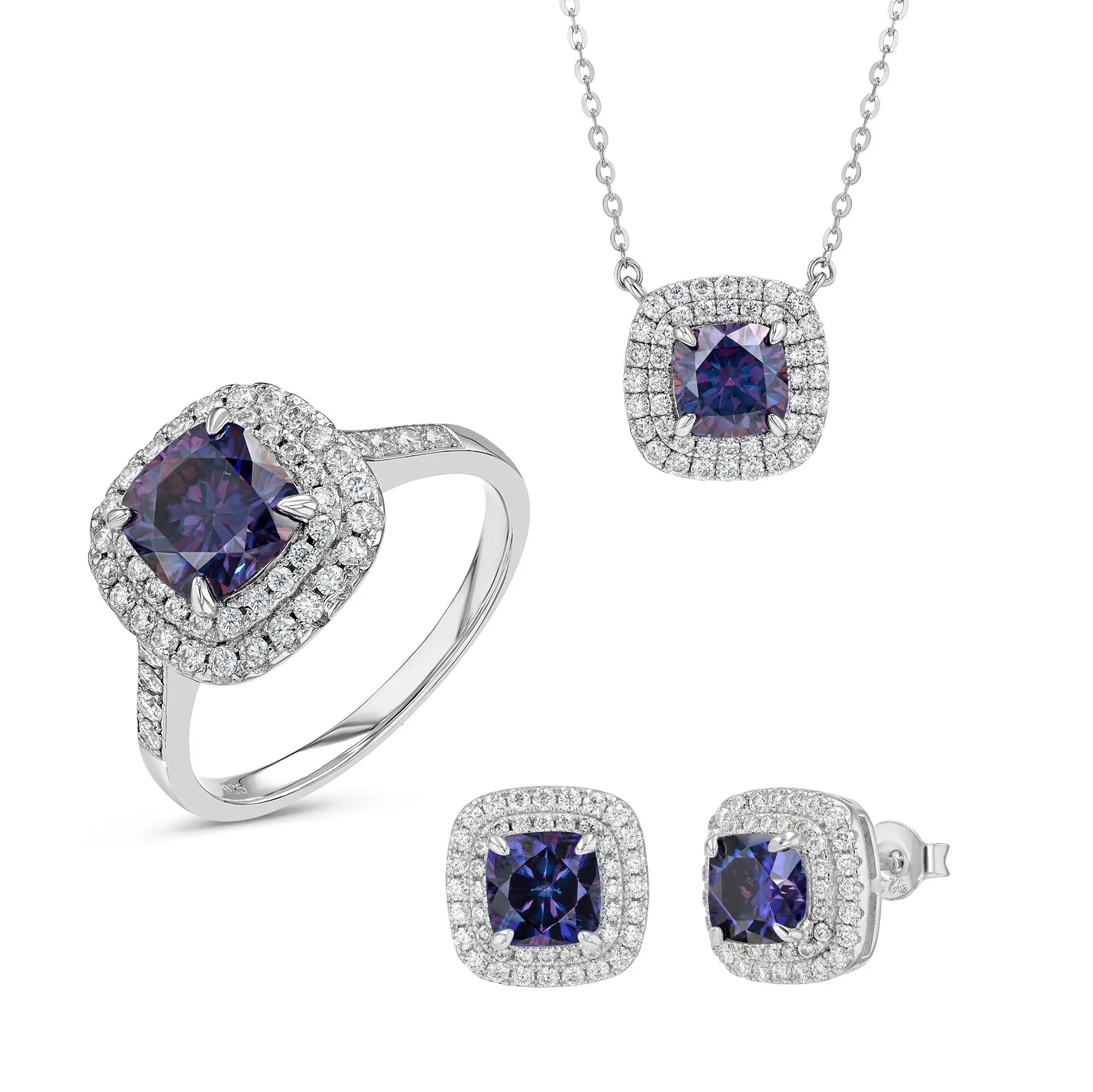 Amethyst & Moissanite Cushion Cut Jewellery Set Summer Diamonds