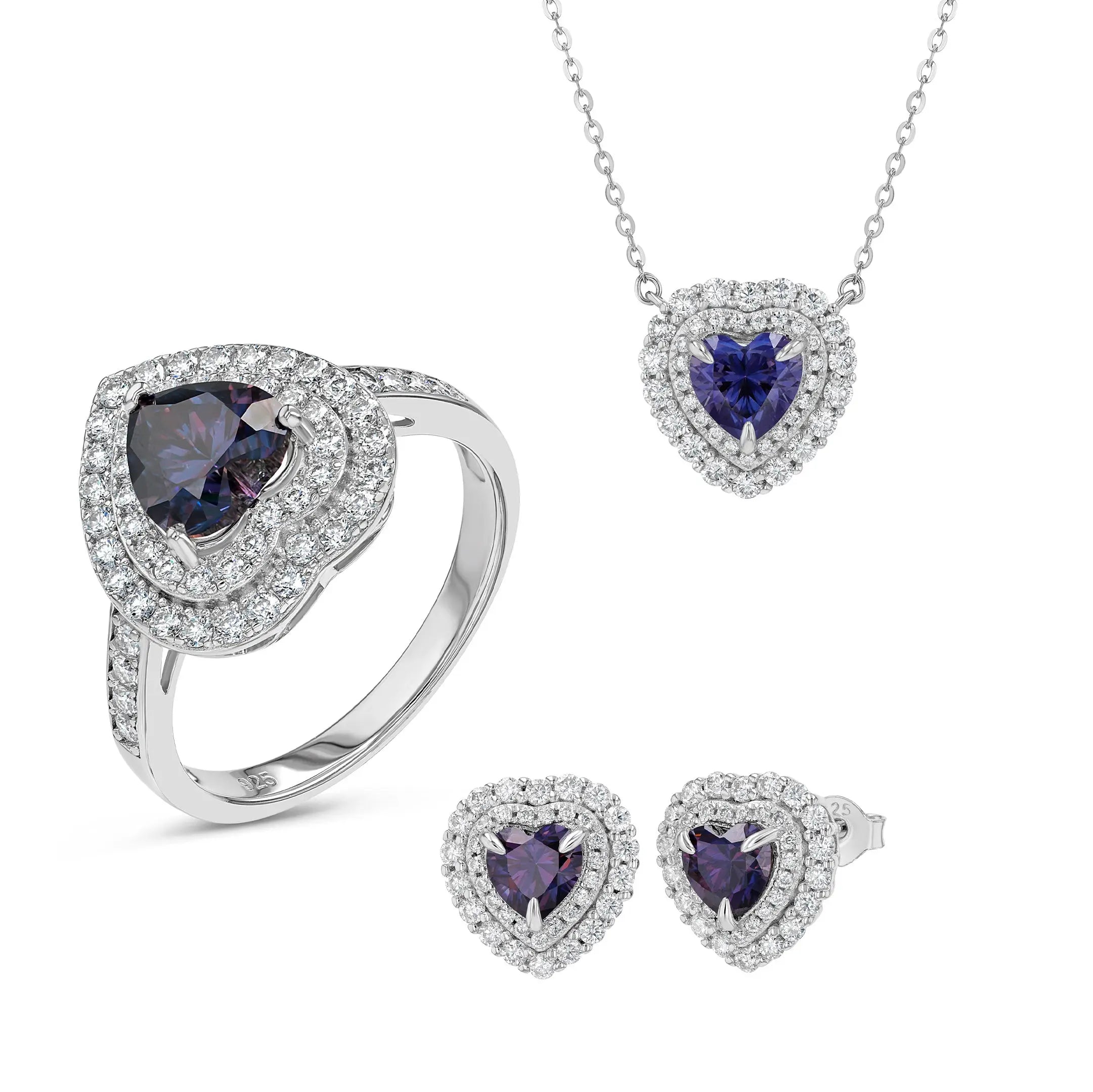 Amethyst & Moissanite Heart Cut Jewellery Set Summer Diamonds