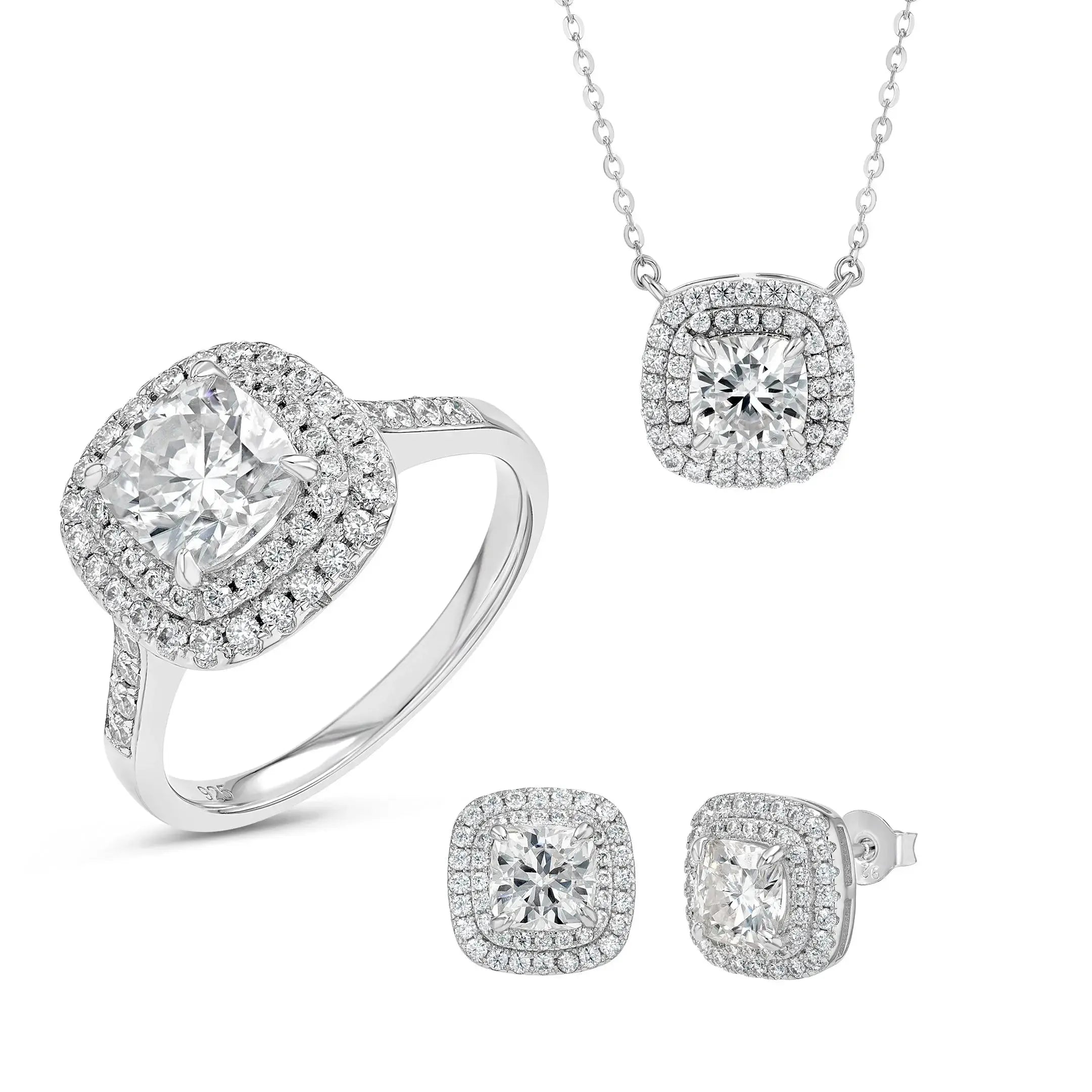 Diamond & Moissanite Cushion Cut Jewellery Set Lab Grown Diamonds