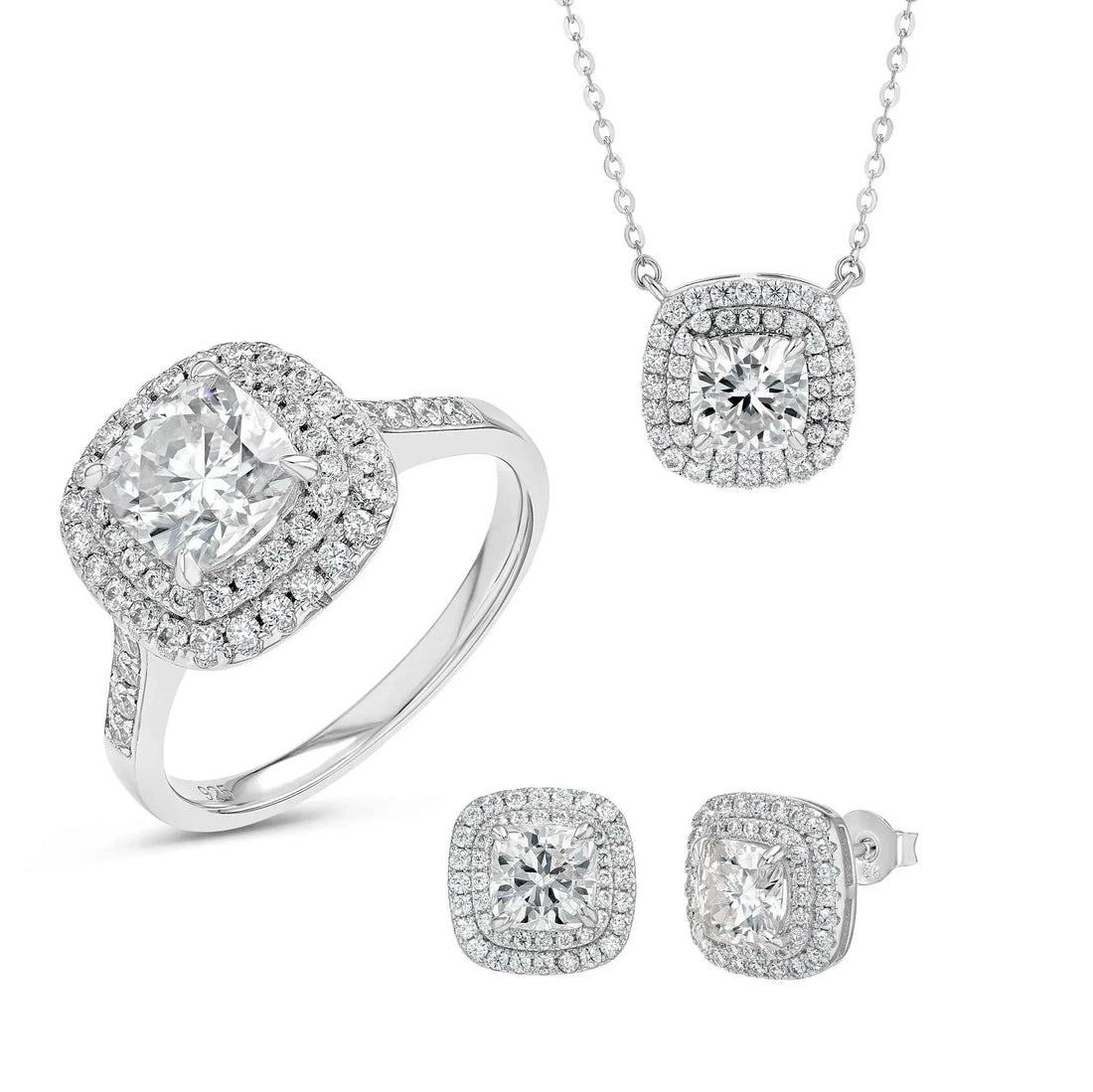 Diamond & Moissanite Cushion Cut Jewellery Set Lab Grown Diamonds