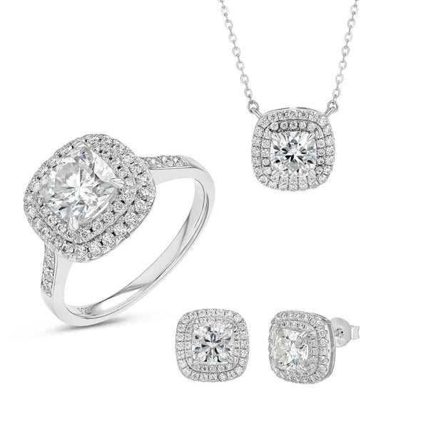 Diamond & Moissanite Cushion Cut Jewellery Set Lab Grown Diamonds
