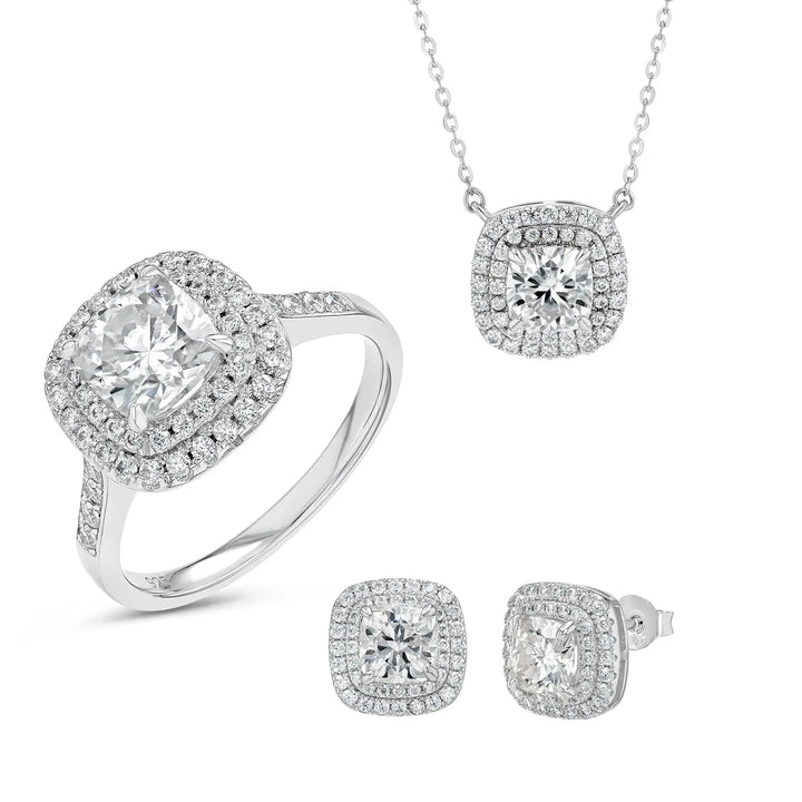 Diamond & Moissanite Cushion Cut Jewellery Set Lab Grown Diamonds