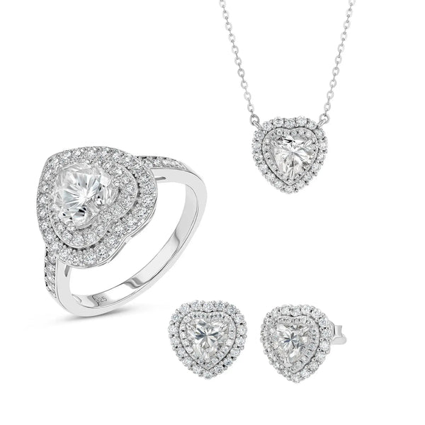 Diamond & Moissanite Heart Cut Jewellery Set Lab Grown Diamonds
