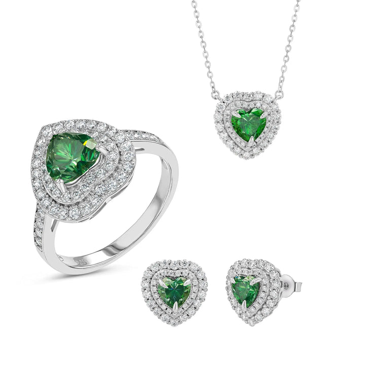 Emerald & Moissanite Heart Cut Jewellery Set Summer Diamonds
