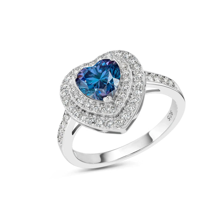 Blue Sapphire & Moissanite Heart Cut Jewellery Set Summer Diamonds