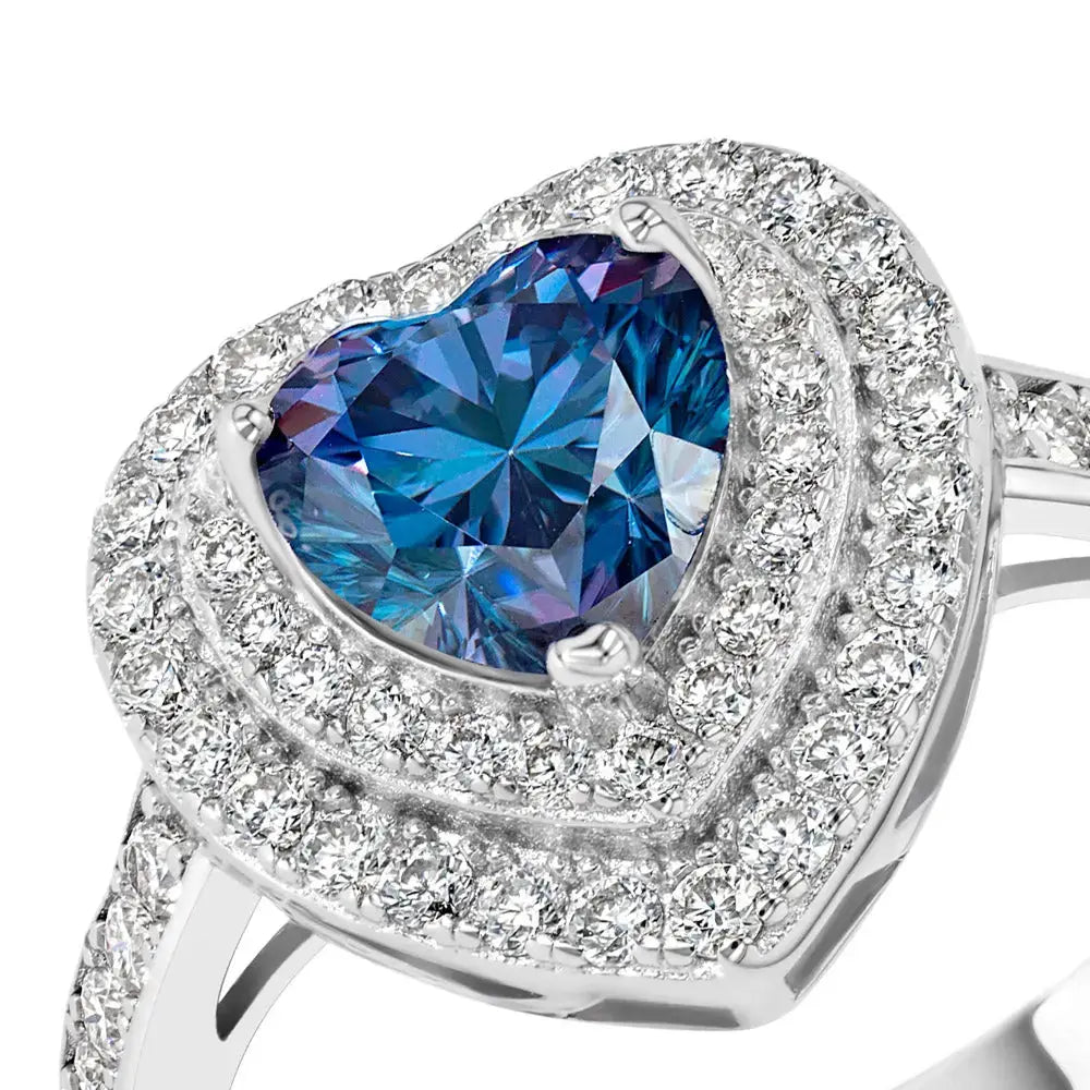 Blue Sapphire & Moissanite Heart Cut Jewellery Set Summer Diamonds