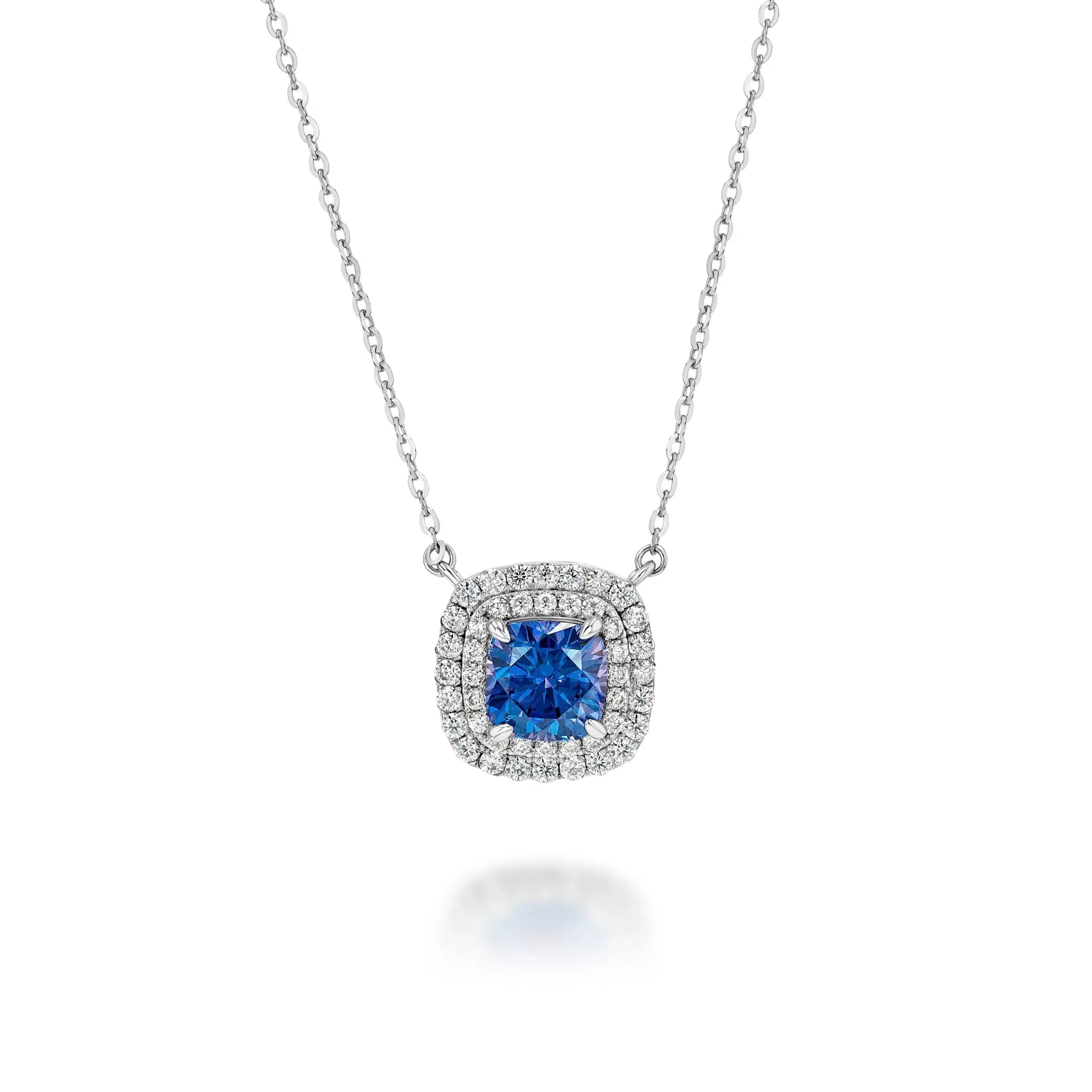 Blue Sapphire & Moissanite Cushion Cut Jewellery Set Summer Diamonds