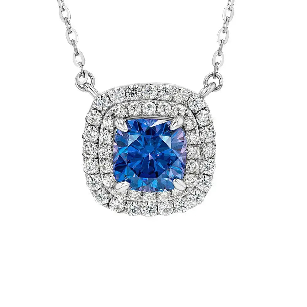 Blue Sapphire & Moissanite Cushion Cut Jewellery Set Lab Grown Diamonds