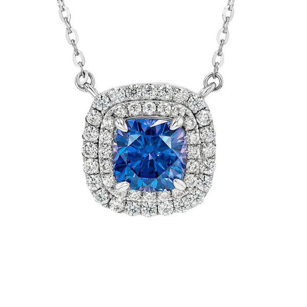 Blue Sapphire & Moissanite Cushion Cut Jewellery Set Lab Grown Diamonds