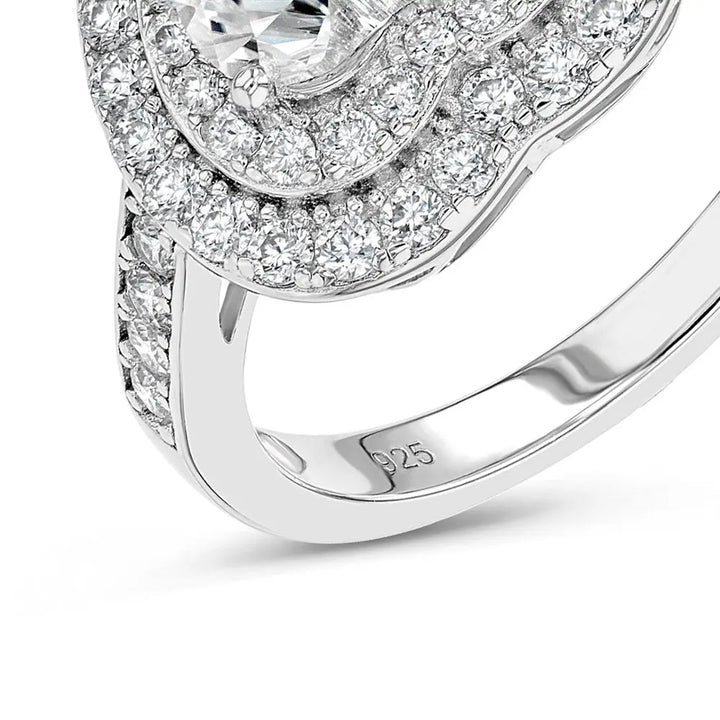 Diamond & Moissanite Heart Halo Ring Summer Diamonds
