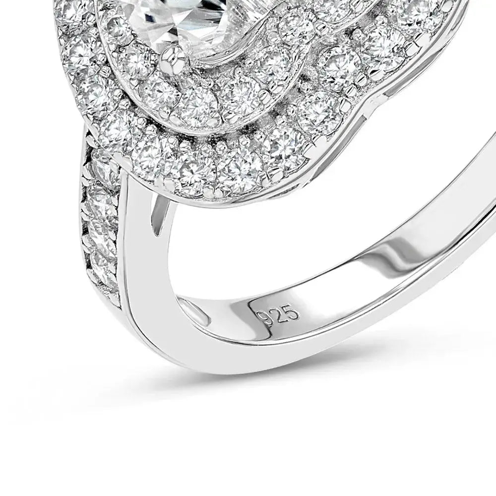 Diamond & Moissanite Heart Halo Ring Lab Grown Diamonds