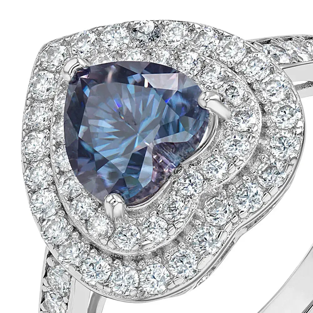 Blue Sapphire & Moissanite Heart Cut Jewellery Set Summer Diamonds