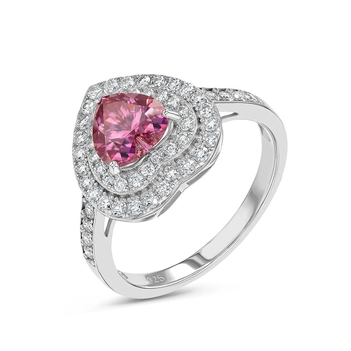 Pink Diamond & Moissanite Heart Halo Ring Summer Diamonds