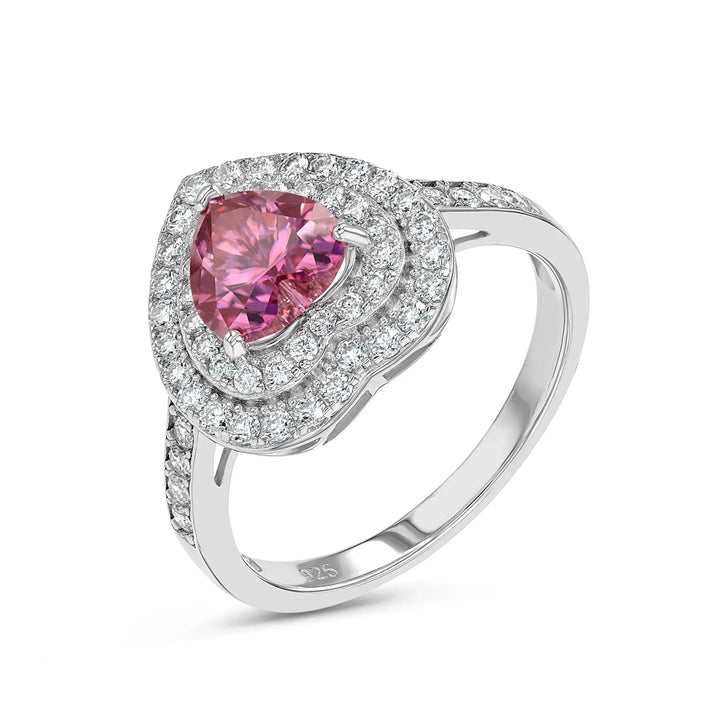 Pink Diamond & Moissanite Heart Halo Ring Lab Grown Diamonds
