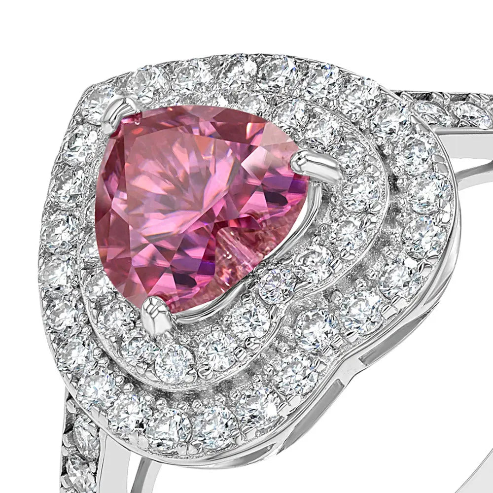 Pink Diamond & Moissanite Heart Halo Ring Summer Diamonds