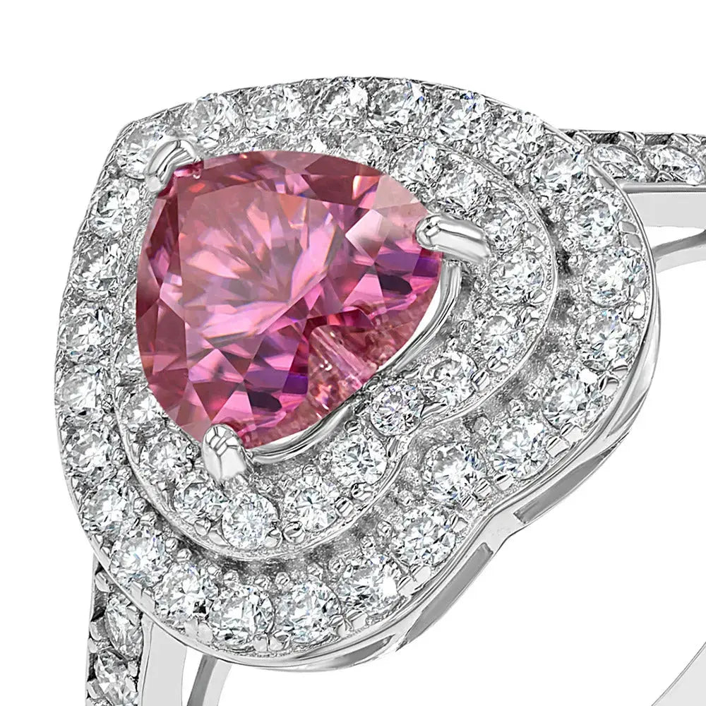 Pink Diamond & Moissanite Heart Halo Ring Lab Grown Diamonds