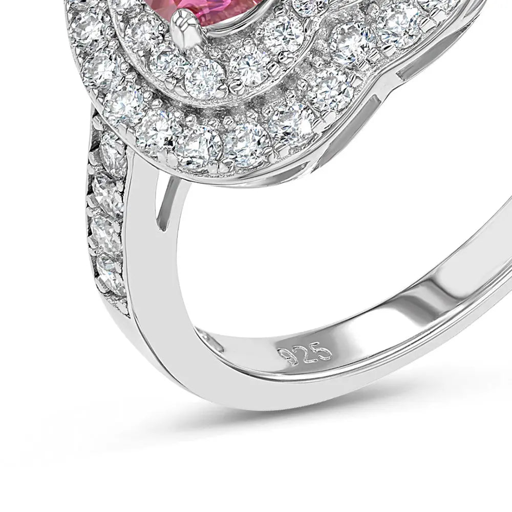 Pink Diamond & Moissanite Heart Halo Ring Summer Diamonds