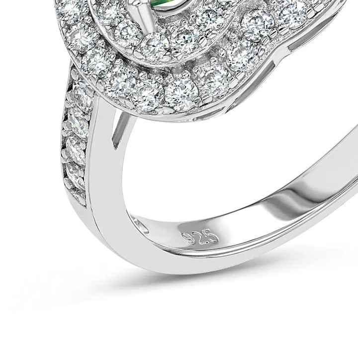 Emerald & Moissanite Heart Halo Ring Summer Diamonds