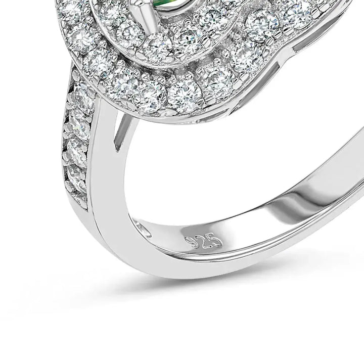 Emerald & Moissanite Heart Halo Ring Lab Grown Diamonds