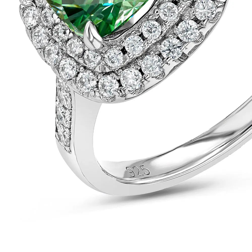 Emerald & Moissanite Cushion Cut Halo Ring Summer Diamonds