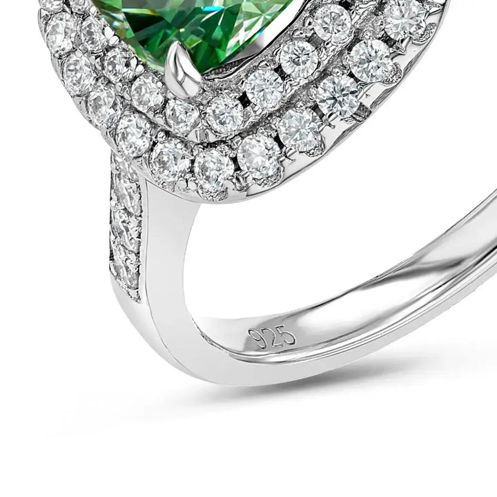 Emerald & Moissanite Cushion Cut Halo Ring Lab Grown Diamonds