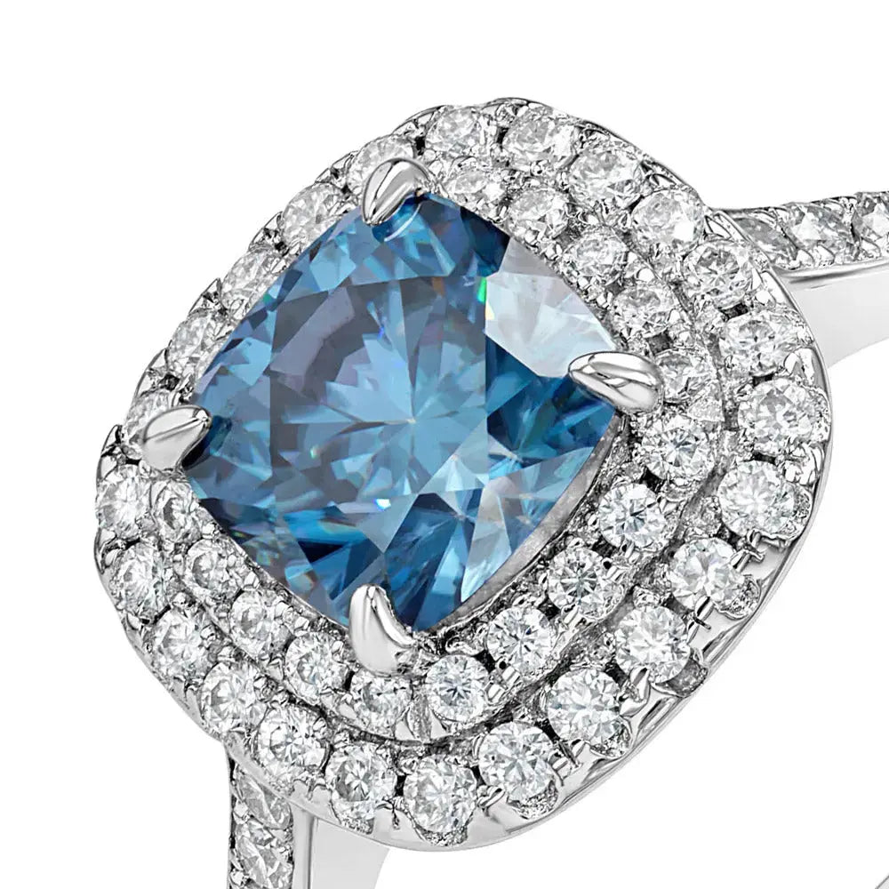 Blue Sapphire & Moissanite Cushion Cut Jewellery Set Summer Diamonds