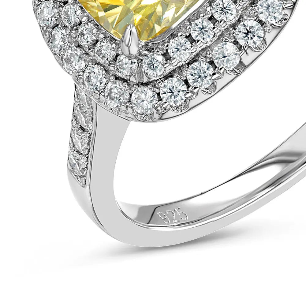 Yellow Sapphire & Moissanite Cushion Cut Halo Ring Summer Diamonds