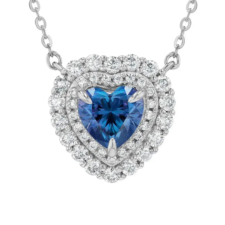 Blue Sapphire & Moissanite Heart Cut Jewellery Set Lab Grown Diamonds