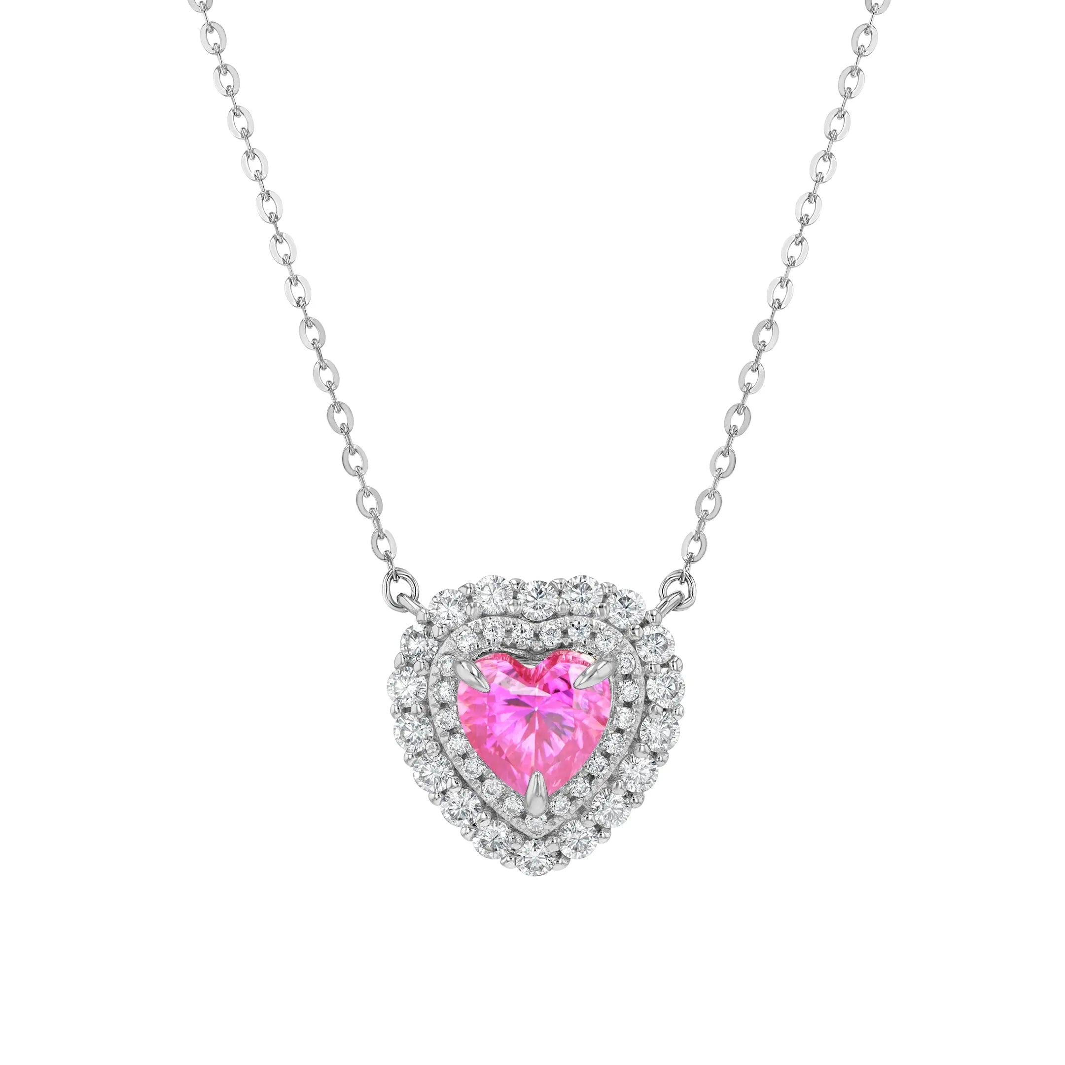 Pink & Diamond & Moissanite Heart Halo Pendant Summer Diamonds