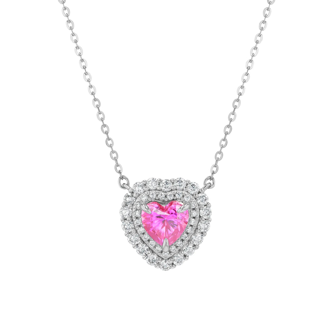 Pink & Diamond & Moissanite Heart Halo Pendant Summer Diamonds