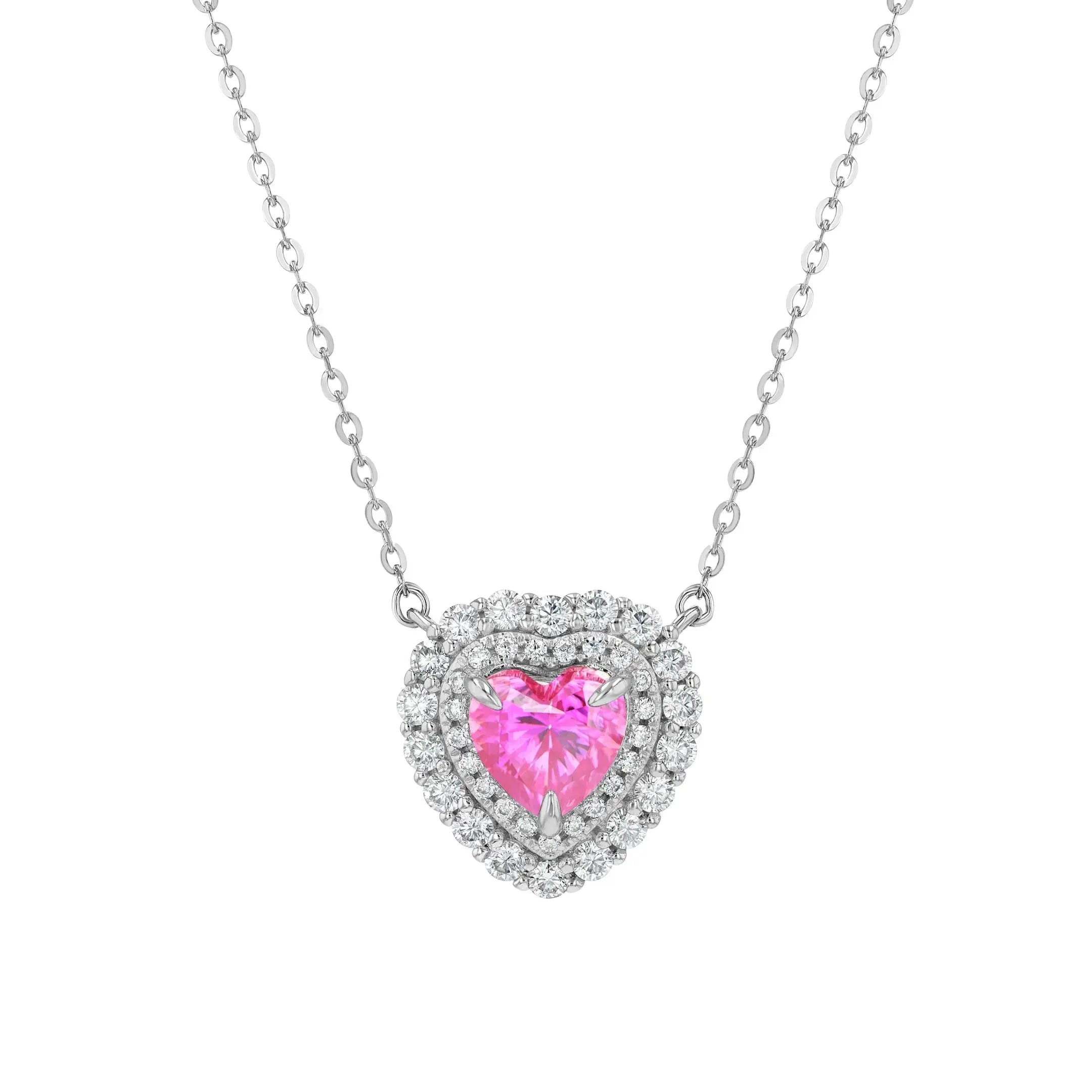 Pink & Diamond & Moissanite Heart Halo Pendant Lab Grown Diamonds