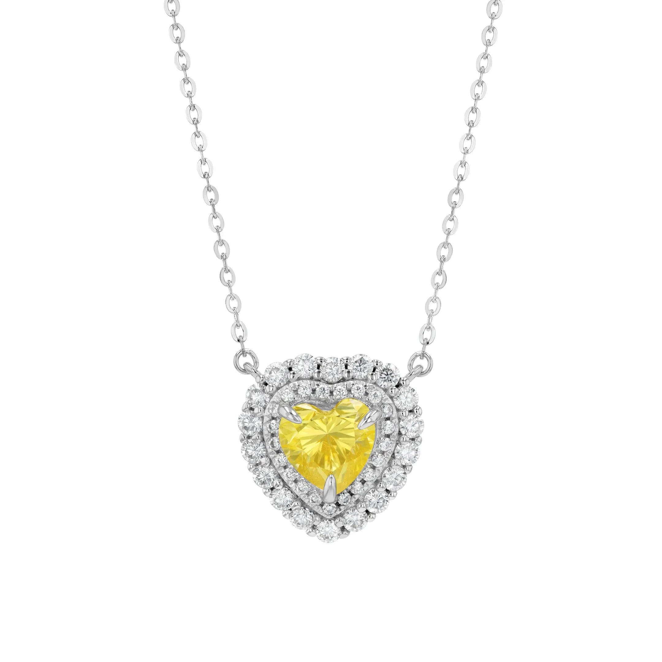 Yellow Sapphire & Moissanite Heart Halo Pendant Summer Diamonds