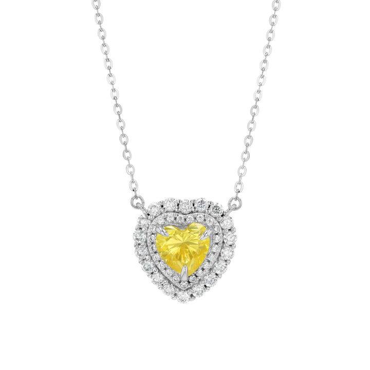 Yellow Sapphire & Moissanite Heart Halo Pendant Summer Diamonds