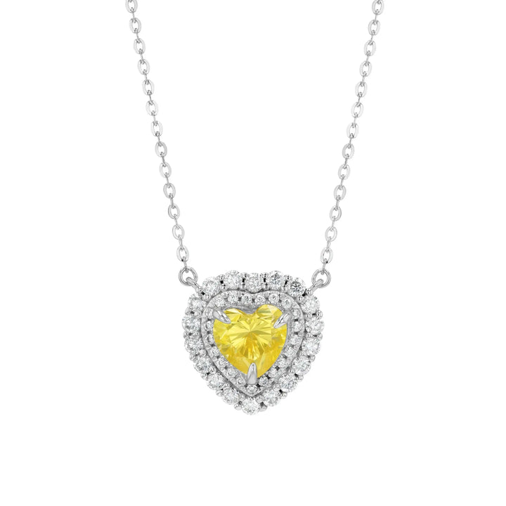 Yellow Sapphire & Moissanite Heart Halo Pendant Lab Grown Diamonds