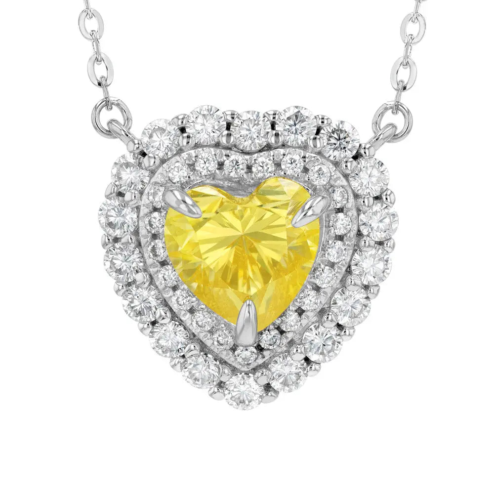 Yellow Sapphire & Moissanite Heart Halo Pendant Summer Diamonds