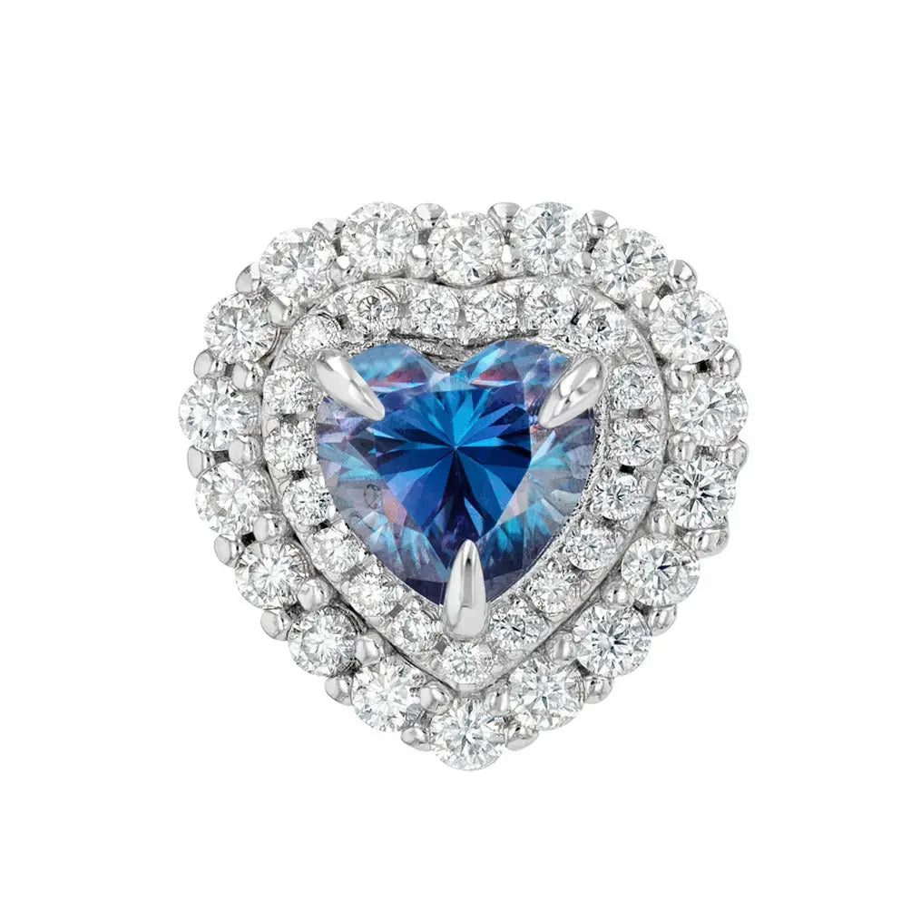 Blue Sapphire & Moissanite Heart Cut Jewellery Set Summer Diamonds