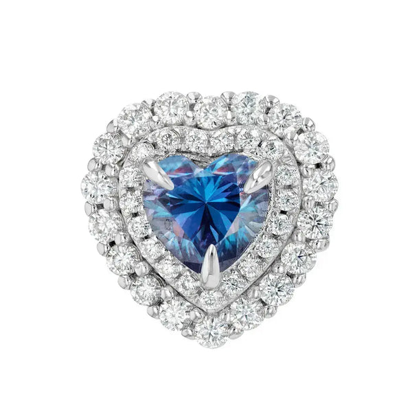 Blue Sapphire & Moissanite Heart Cut Jewellery Set Lab Grown Diamonds