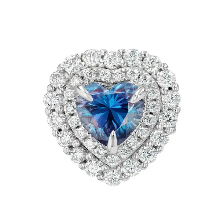 Blue Sapphire & Moissanite Heart Cut Jewellery Set Lab Grown Diamonds