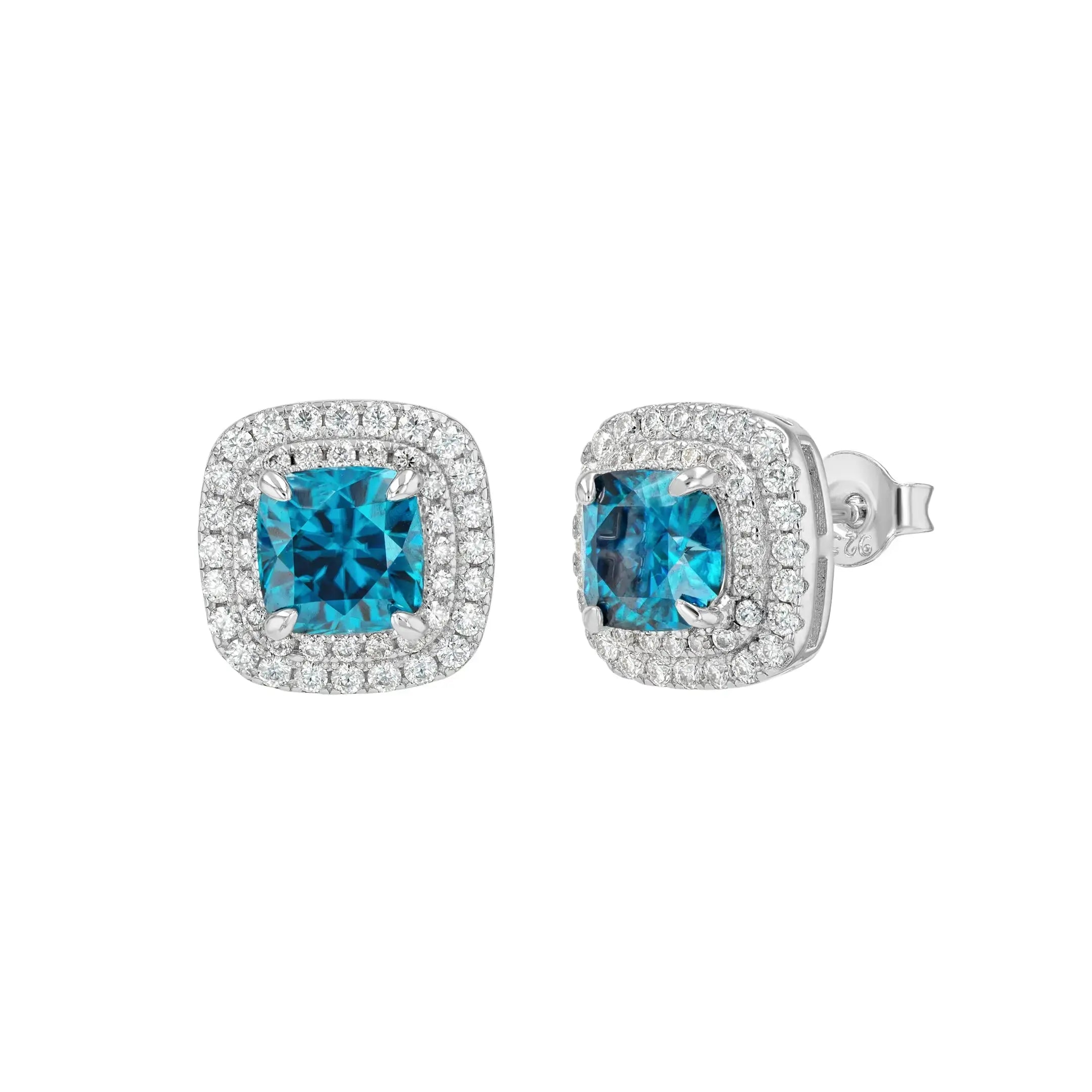Blue Sapphire & Moissanite Cushion Cut Jewellery Set Summer Diamonds