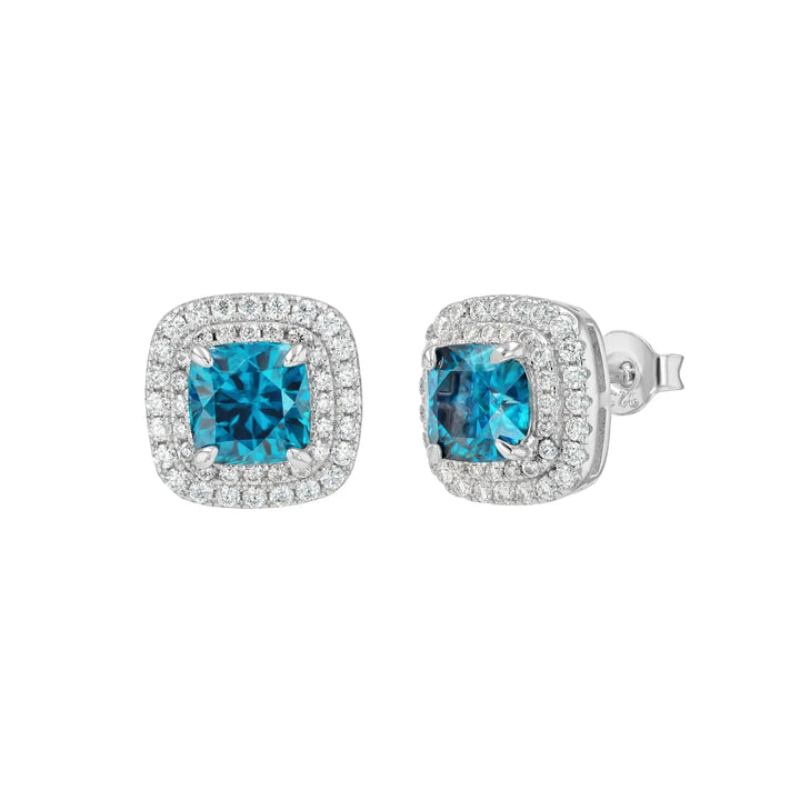 Blue Sapphire & Moissanite Cushion Cut Jewellery Set Summer Diamonds