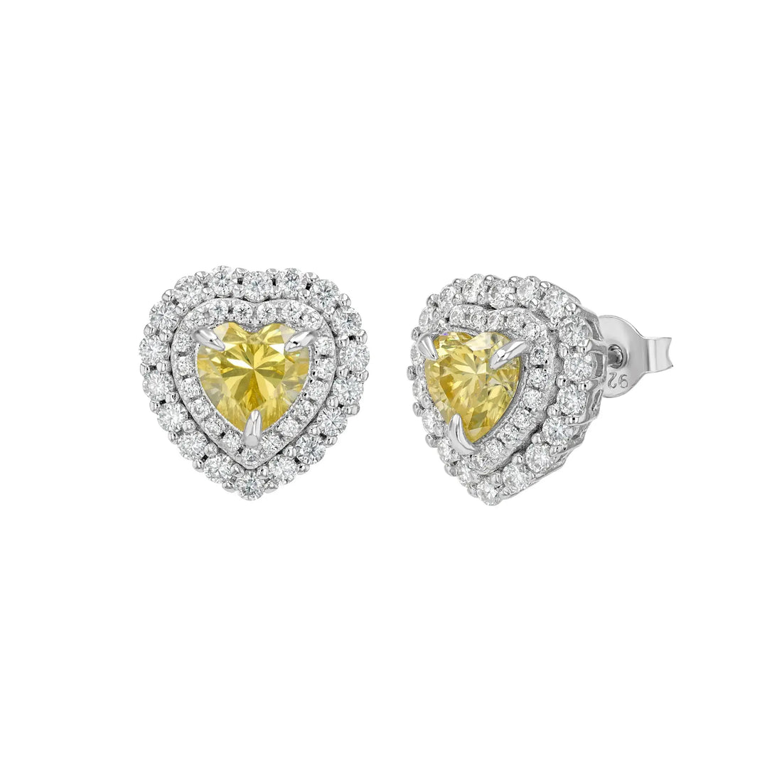 Yellow Sapphire & Moissanite heart Halo Earrings Lab Grown Diamonds