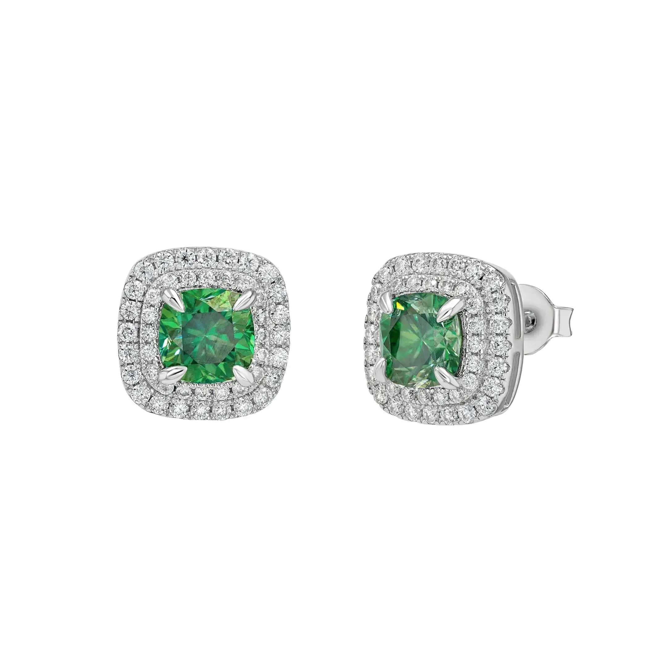Emerald & Moissanite Cushion Cut Jewellery Set Lab Grown Diamonds