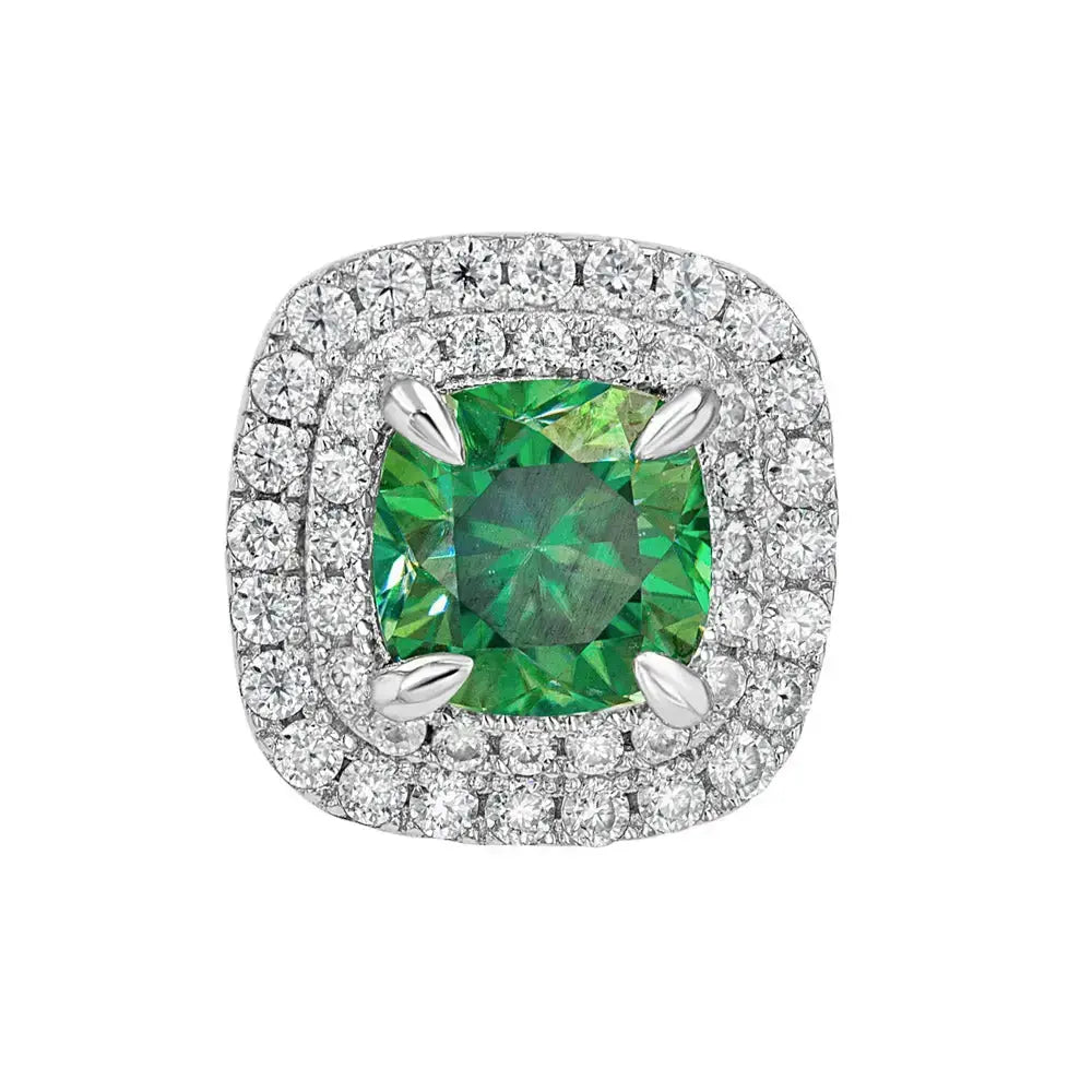 Emerald & Moissanite Cushion Cut Jewellery Set Lab Grown Diamonds