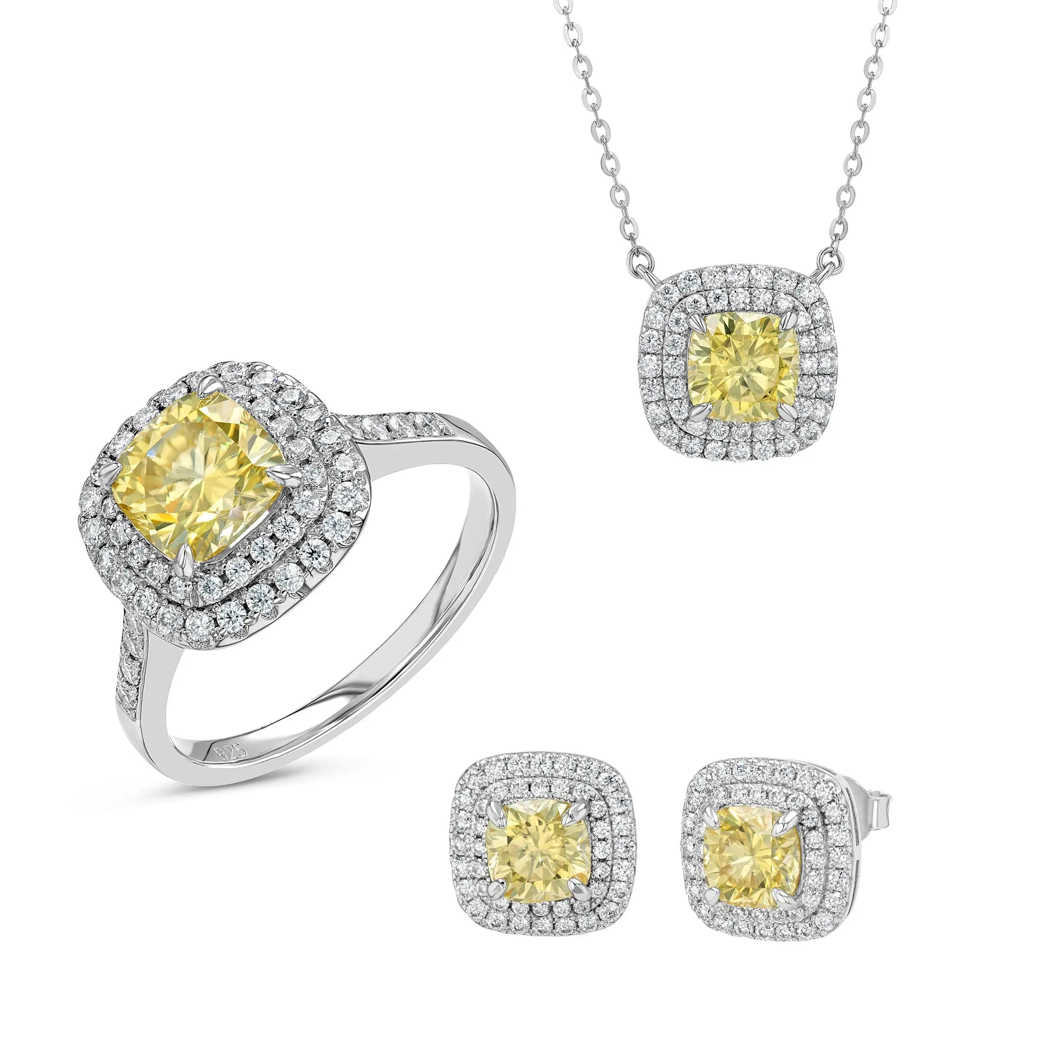 Yellow Sapphire & Moissanite Cushion Cut Jewellery Set Summer Diamonds