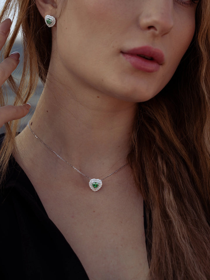Emerald & Moissanite Heart Halo Pendant - Lab Grown Diamonds Store