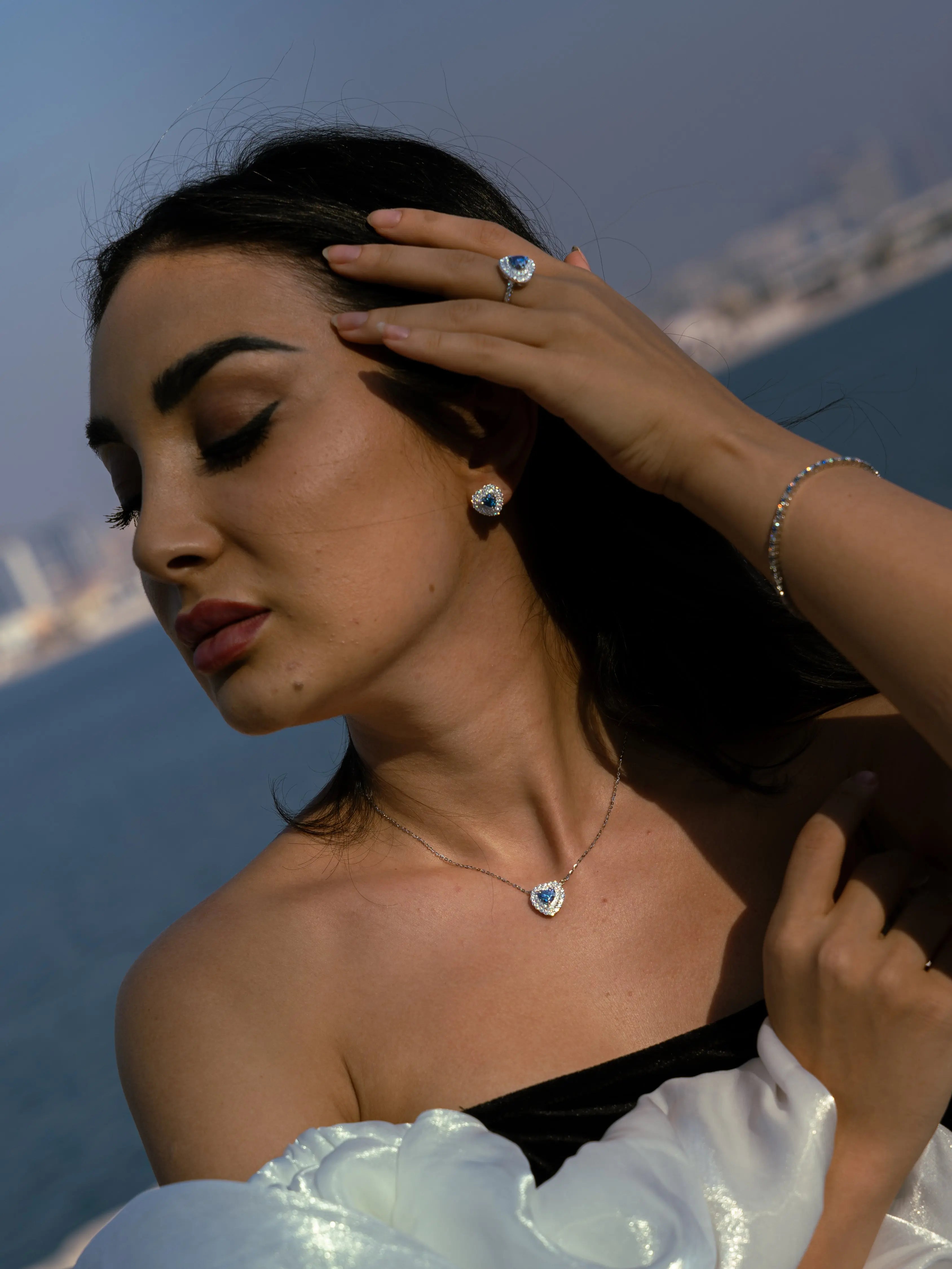 Lab Grown Diamonds Amethyst & Moissanite Heart Cut Jewellery Set - Lab Grown Diamonds Store