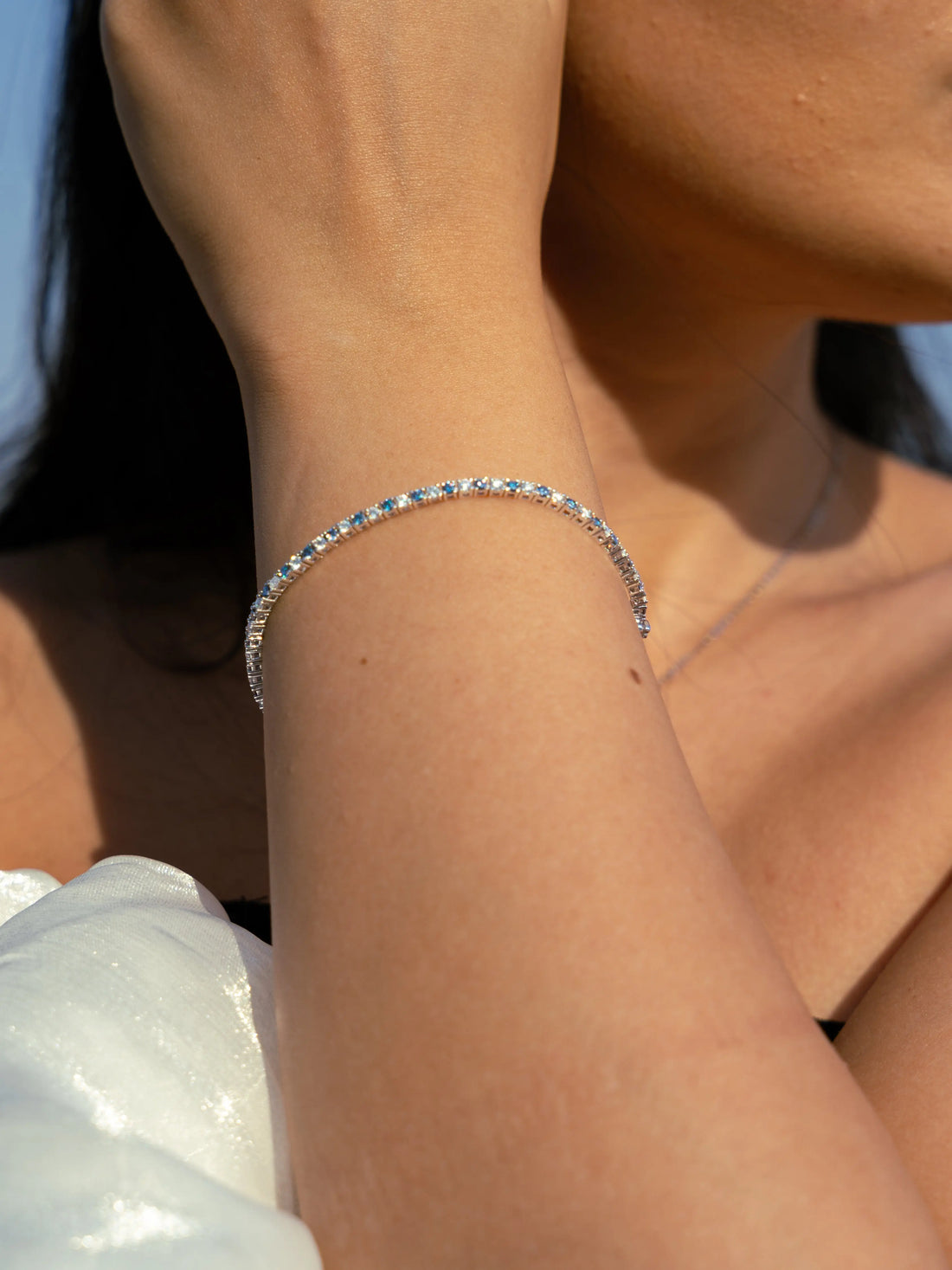 Blue Sapphire & Moissanite Tennis Bracelet - Lab Grown Diamonds Store