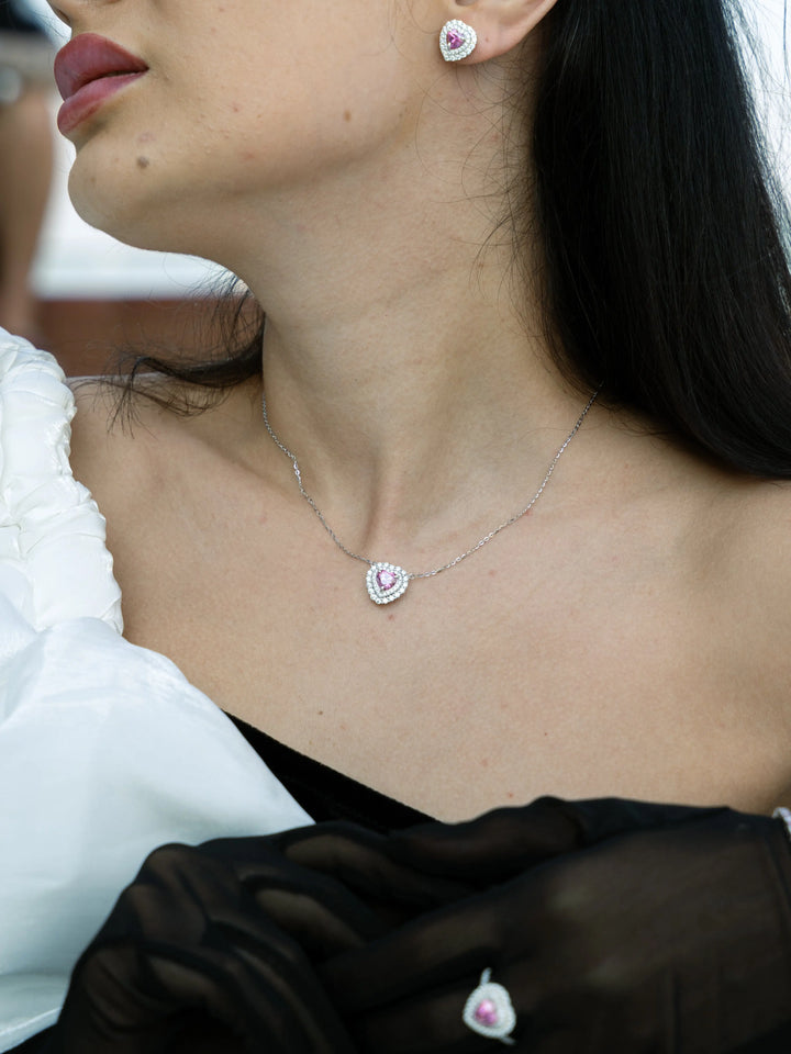 Pink Diamond Inspired & Moissanite Heart Halo Pendant - Lab Grown Diamonds Store