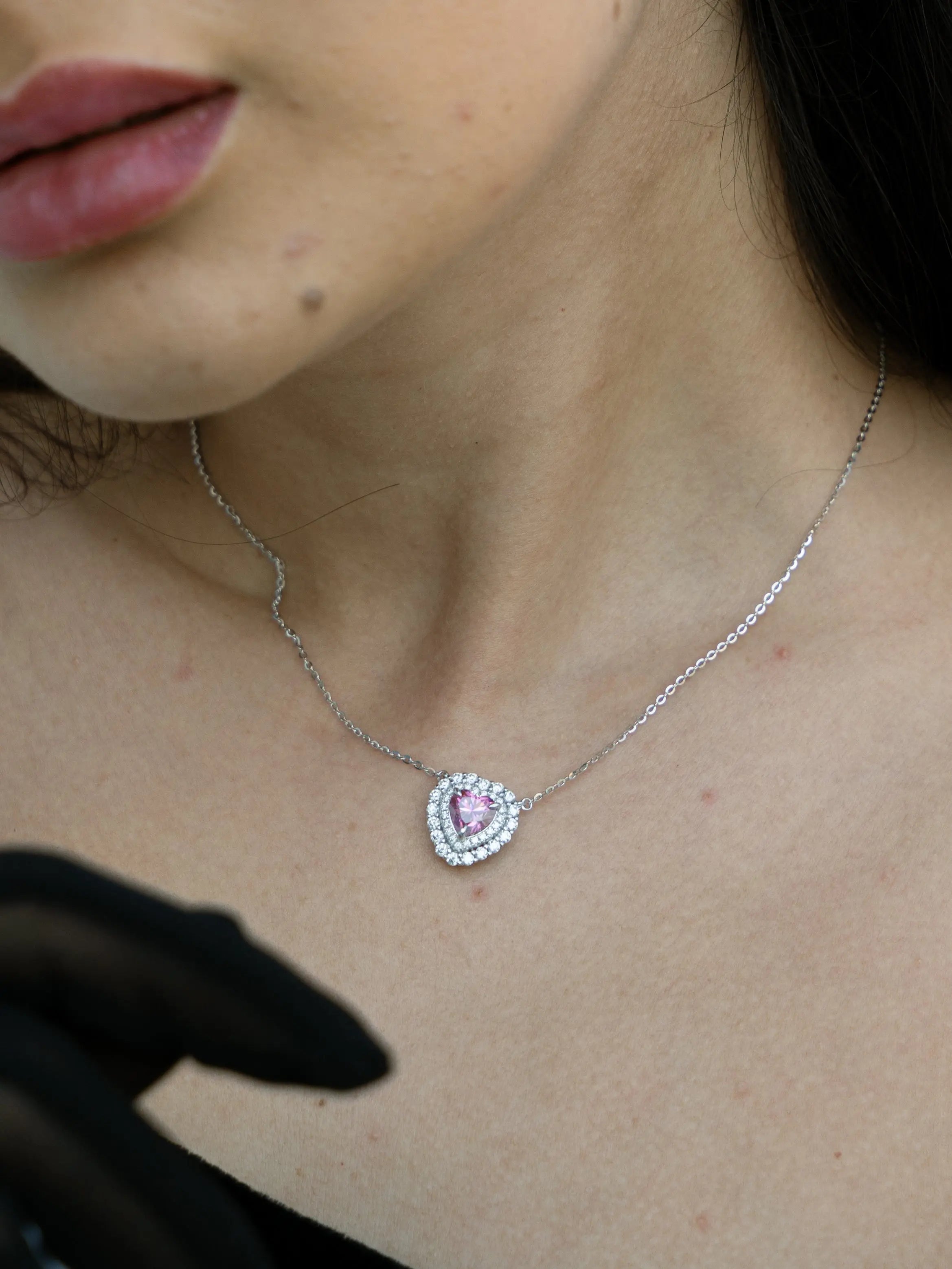 Pink Diamond Inspired & Moissanite Heart Halo Pendant - Lab Grown Diamonds Store