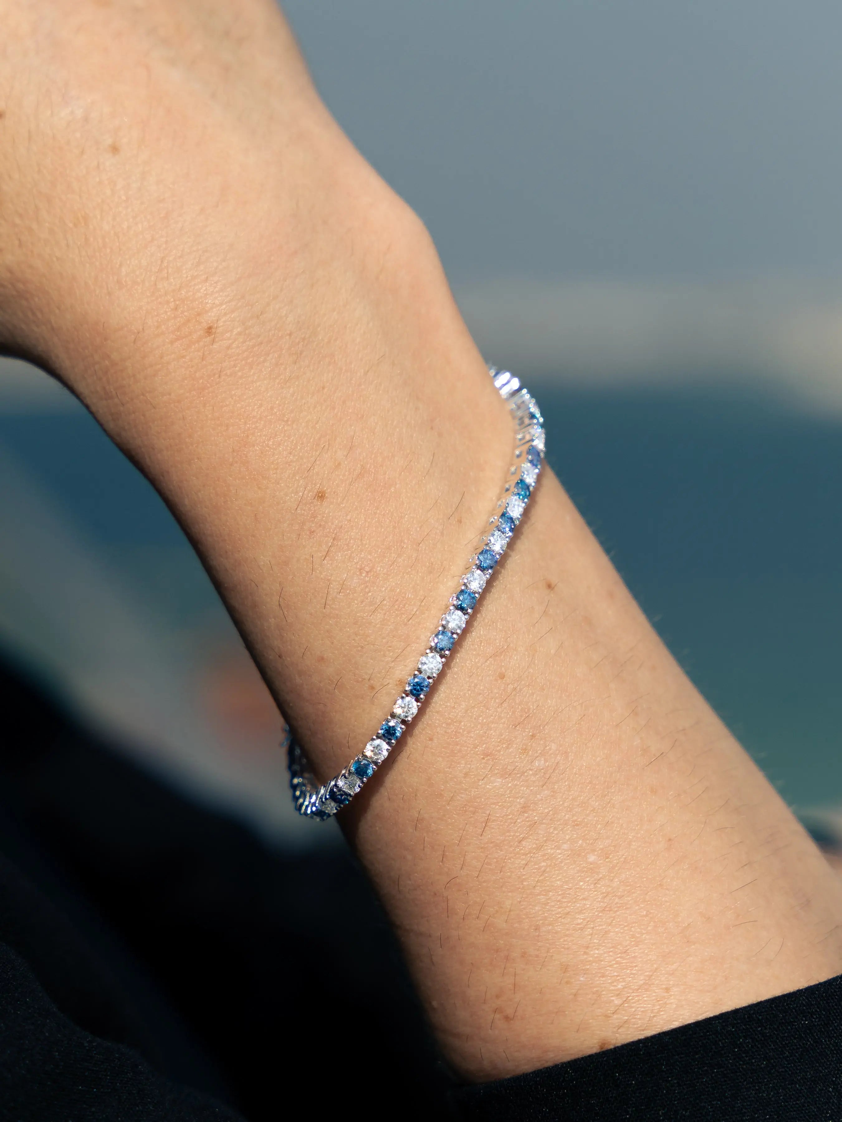 Blue Sapphire & Moissanite Tennis Bracelet - Lab Grown Diamonds Store